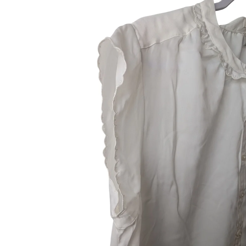 JOIE WOMEN'S WHITE SHORT SLEEVE SCALLOP EDGE TOP SIZE XL - Picture 6 of 10